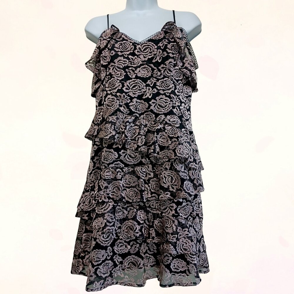 White House Black Market Three Steps Spaghetti Strap Floral Print Ruffle Dress 6